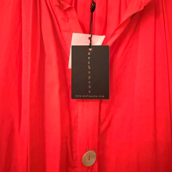 NWT Erika Peña tiered button down midi dress red-orange - Picture 3 of 5